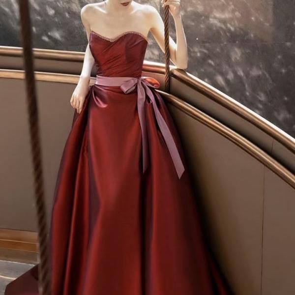 Strapless prom dresses, red party dresses, luxury evening dresses,custom made
