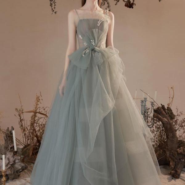 Spaghetti strap prom dress, blue bridesmaid dress, fairy party dress,custom made