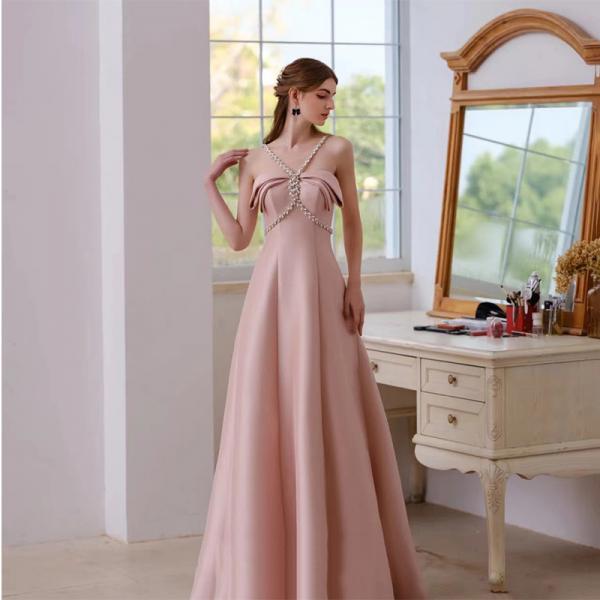 Halter neck prom dresses, pink party dresses, sexy evening dresses,custom made