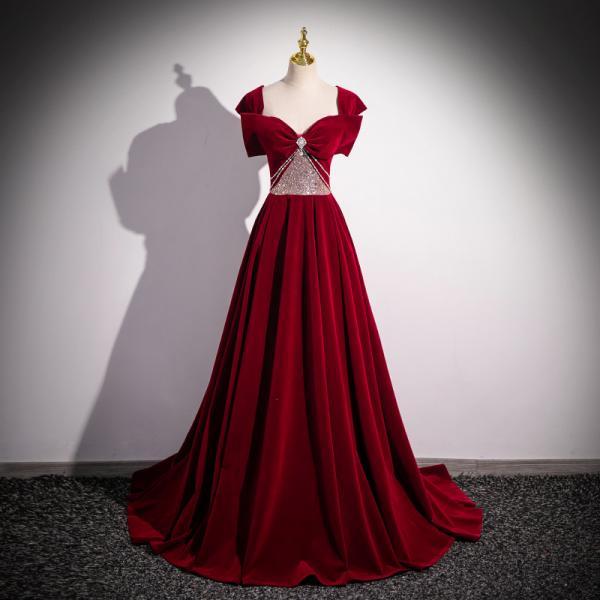 Off Shoulder Long Prom Dress, Red Evening Dress Elegant Formal Dress with bead