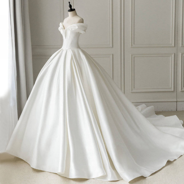 Off Shoulder Satin Prom Dress,Elegant Bridal Dress