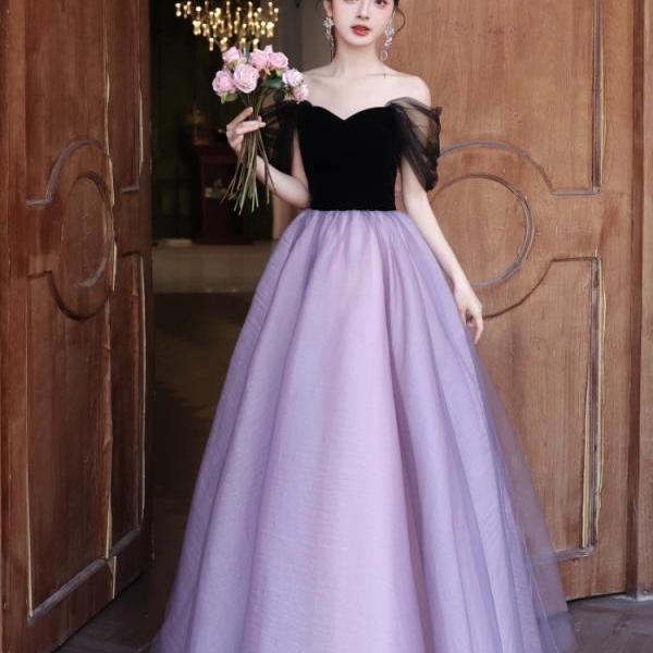 Off Shoulder Prom Dresses, Dream black and purple Party Dress, Sweet Evening Gowns