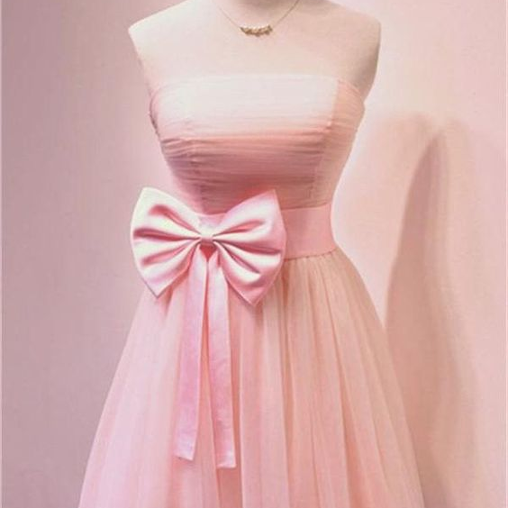 Girly Simple Short Graduation Dress ,Pink Strapless Homecoming Dresses ,Formal Party Gown ,Cute bridesmaid dress