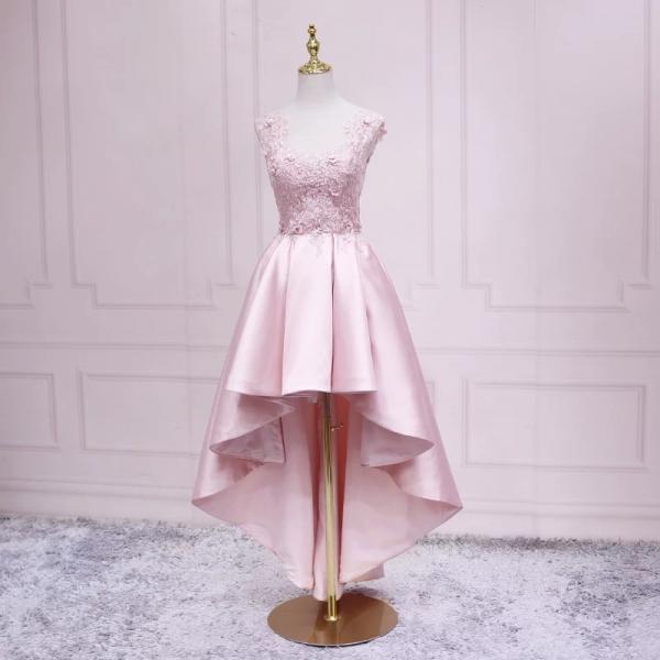 Pink evening dress short high low homecoming dress, graduation party dress, cute birthday dress