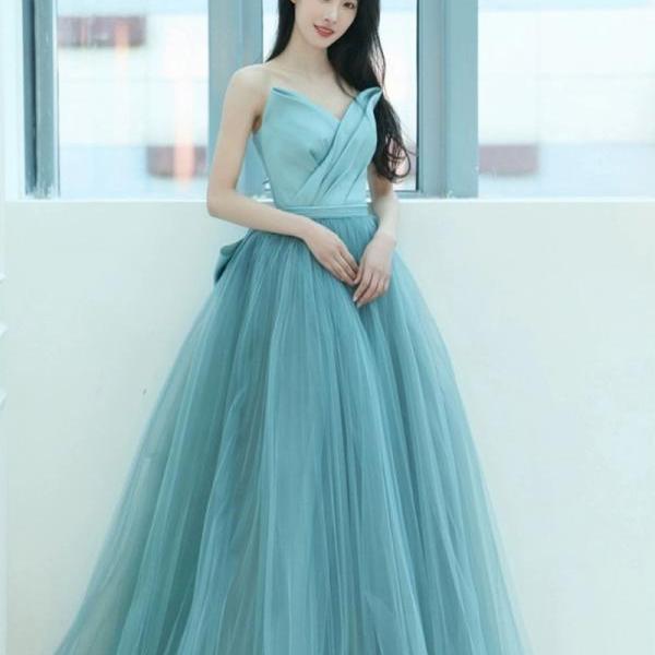 strapless blur prom dress, bright evening dress, chic blue party dress