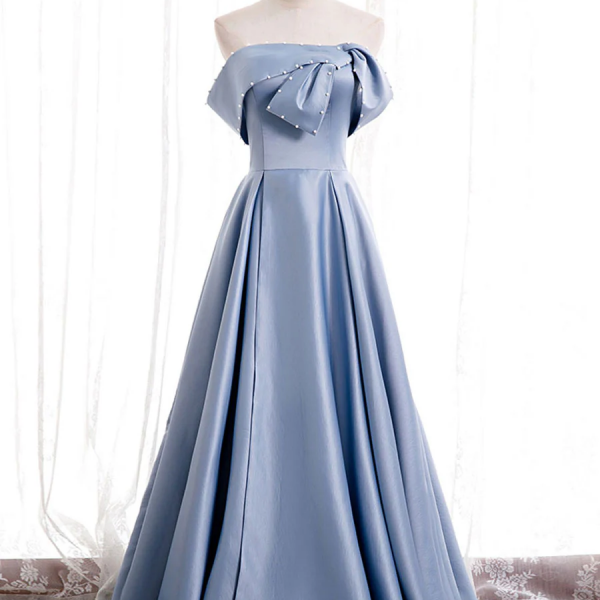 Strapless prom dress,sky blue evening dress, cute satin party dress