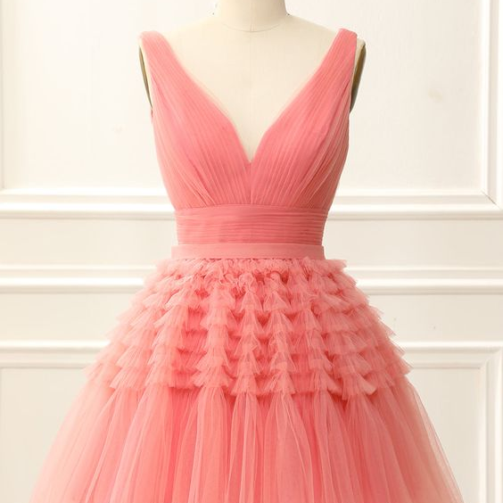 V-neck homecoming dress pink cute party dress