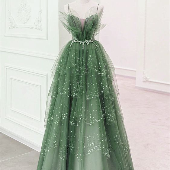 Strapless prom dress fairy green party dress charming evening dress