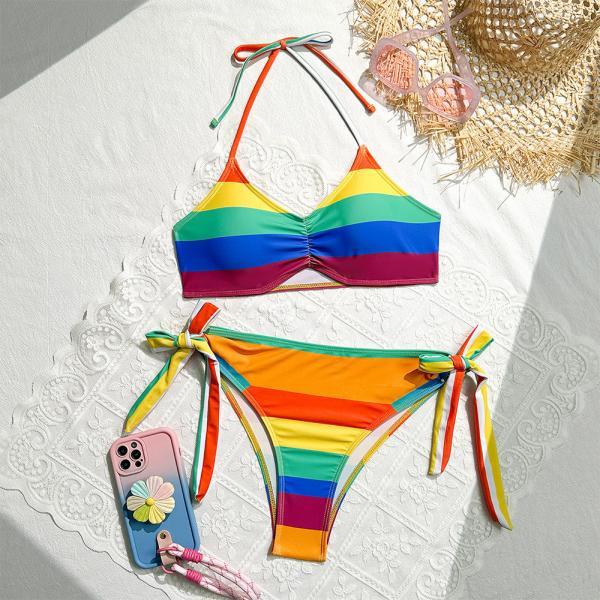 Rainbow Print Halter Swimsuit, rainbow Bikini, printed rainbow sexy bikini,two piece bikini