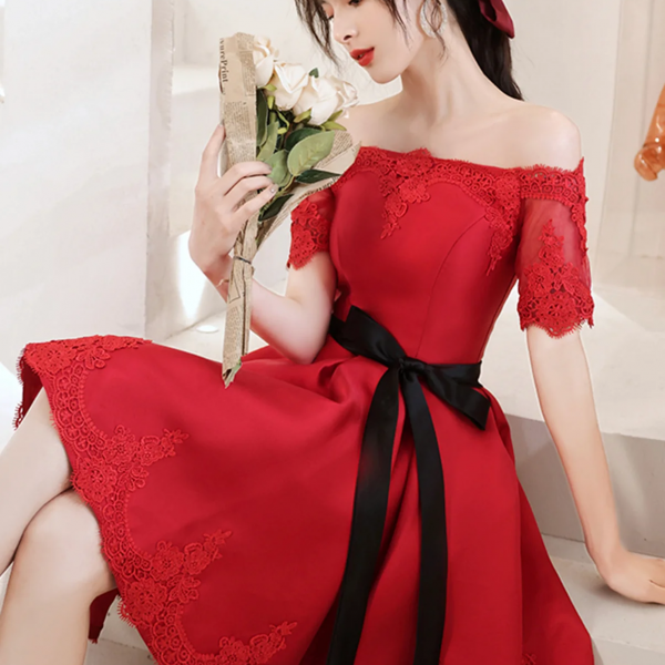 Charming Red Off Shoulder Sheath Satin Long Evening Party Dresses, DP5634 main image 1