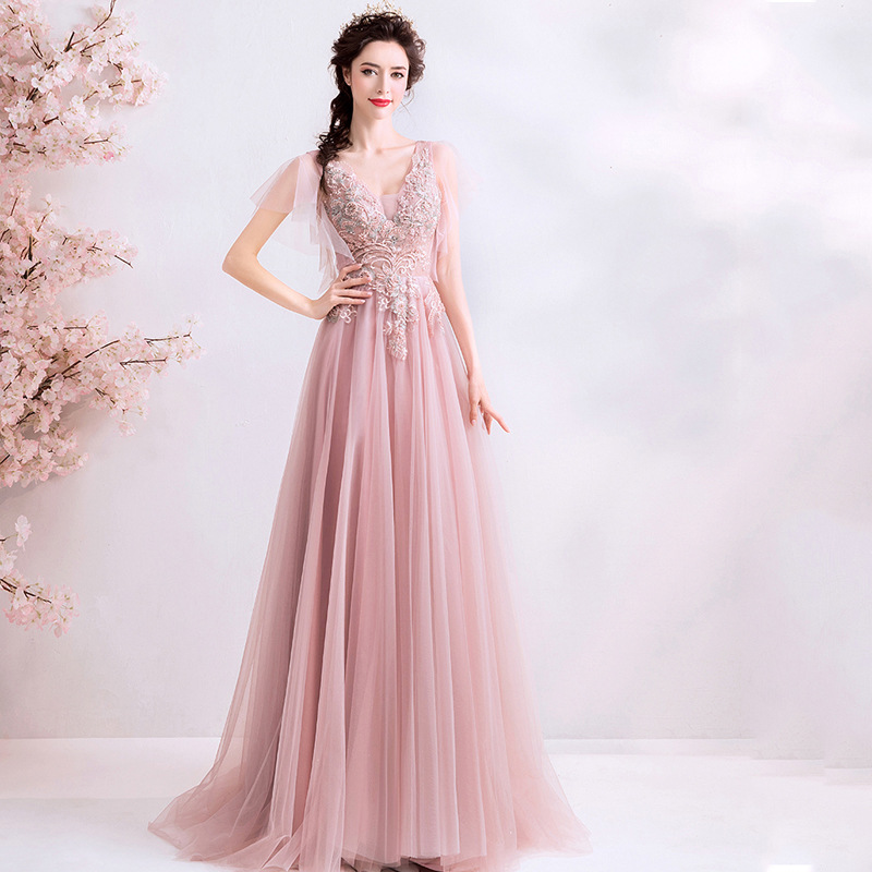 V-neck Party Dress Pink Prom Dress Charming Evenig Dress Dream Princess ...