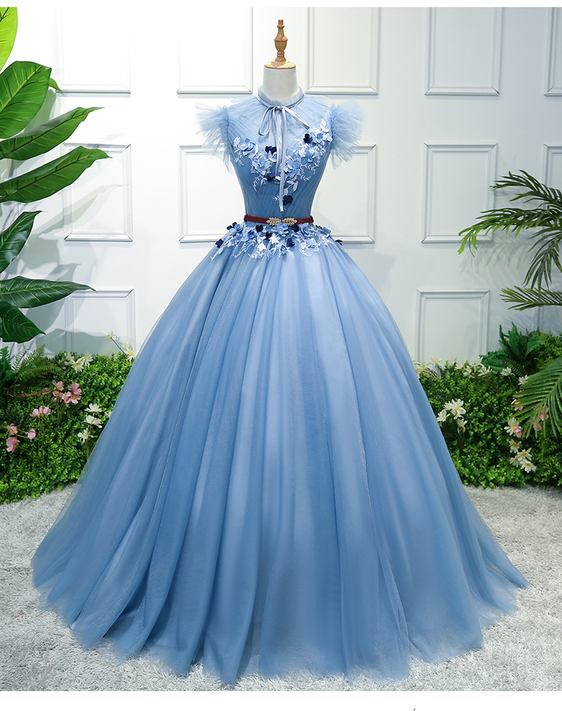 Blue Party Dress, Stage Outfit,high Neck Ball Gown, Personality Design ...