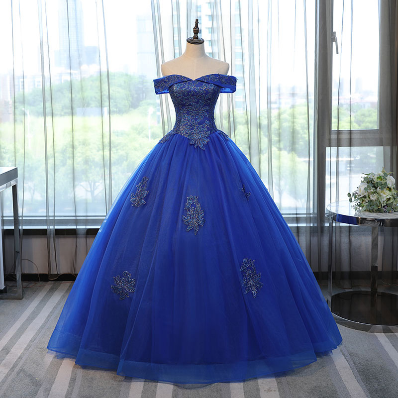 Off Shoulder Prom Dress,royal Blue Ball Gown Dress,custom Made on Luulla