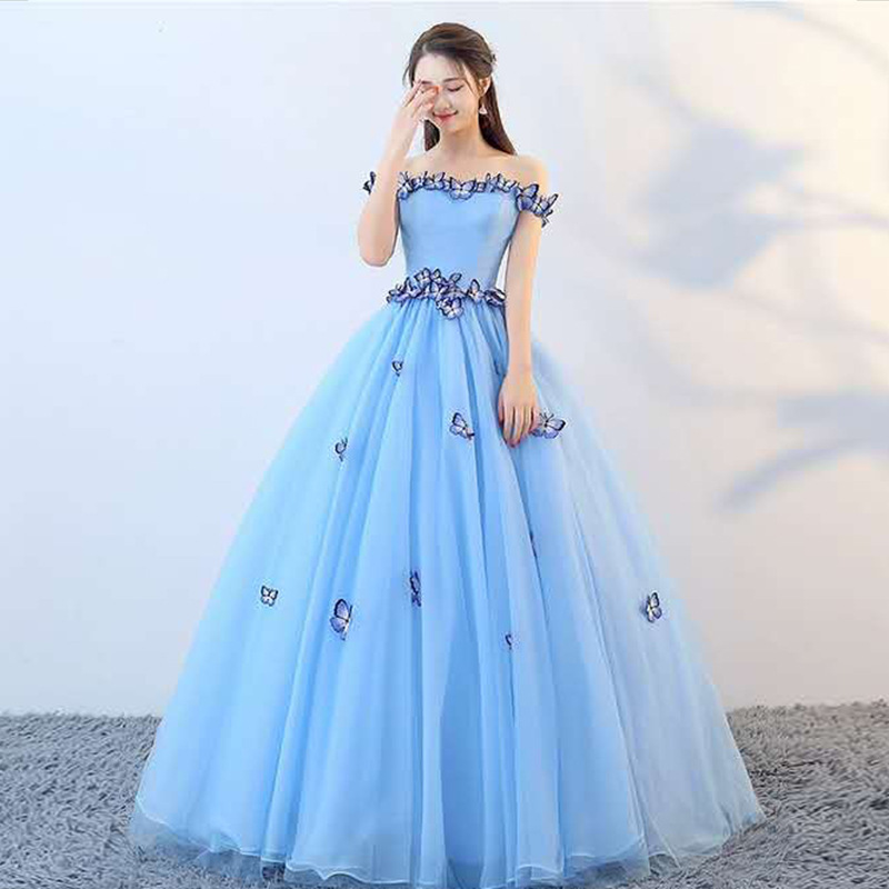 New,off Shoulder Prom Dress,sky Blue Ball Gown Dress,custom Made on Luulla