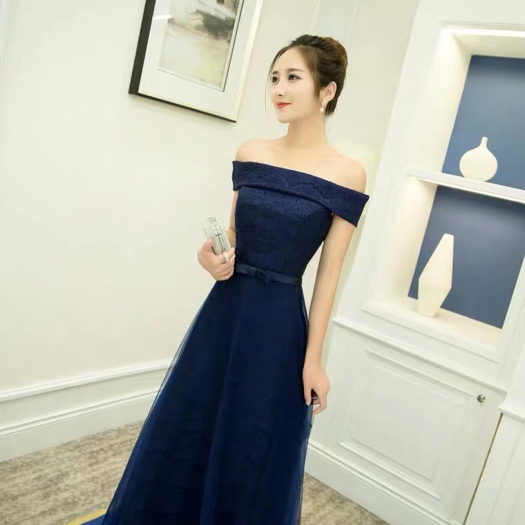 Off Shoulder Prom Dress,navy Tulle Evening Dress,custom Made on Luulla