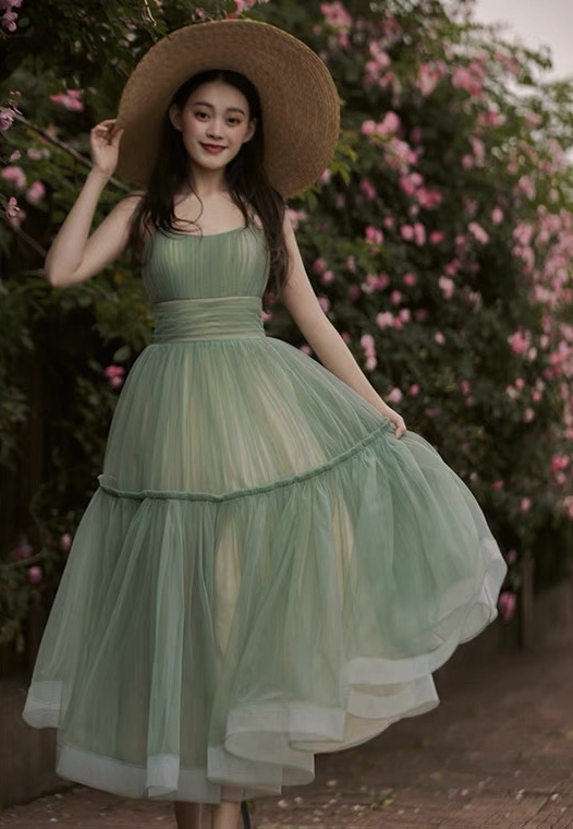 Spaghetti Strap Midi Dress,green Fresh Homcoming Dress,custom Made on
