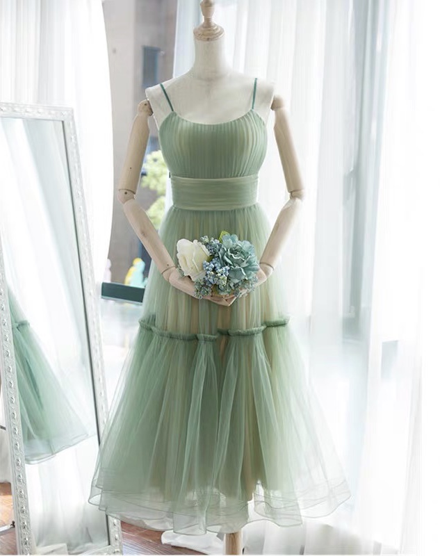 Spaghetti Strap Midi Dress,green Fresh Homcoming Dress,custom Made on