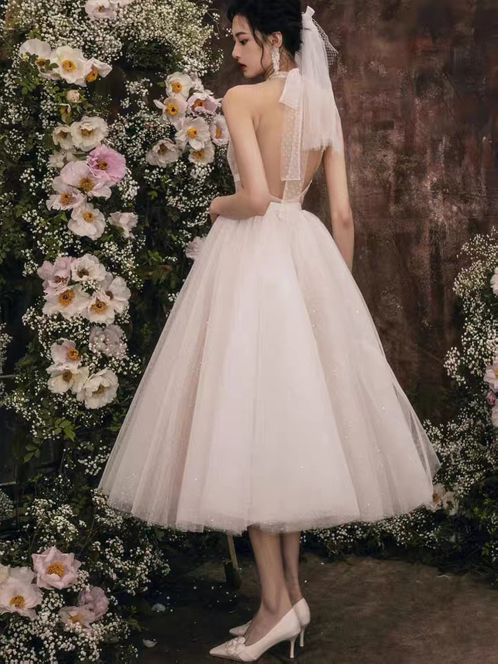 French-style Halter Light Wedding Gown