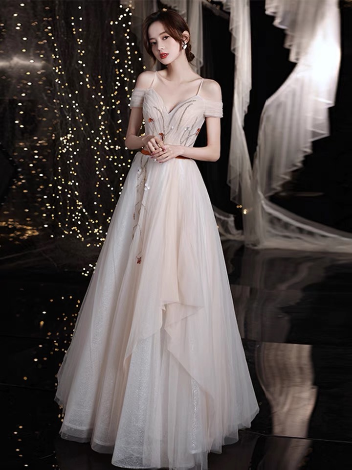 Off-the-shoulder Evening Dress, Temperament Lady Light Luxury Prom ...