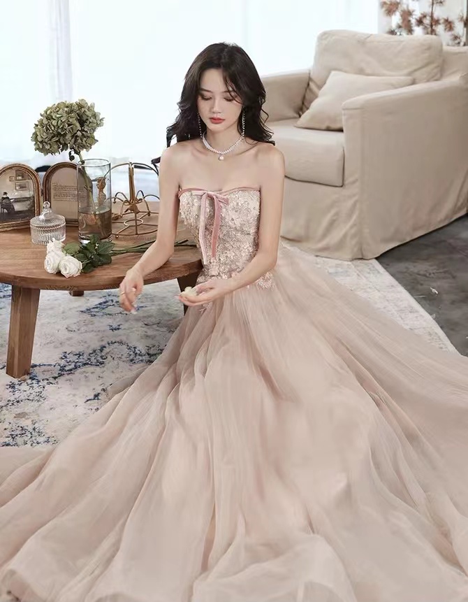 Strapless Prom Dress, Pink Party Dress, Cute Evening Dress,custom Made