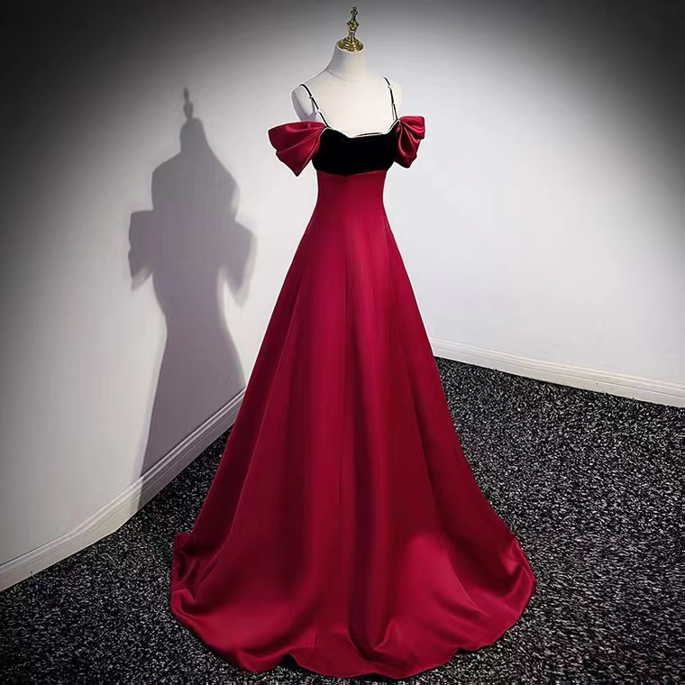 Spaghetti Strap Evening Gown, Red Prom Dress, Satin Party Dress,custom