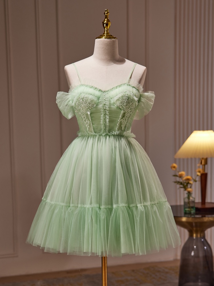 Green Evening Dress, Spaghtti Strap Graduation Dress, Birthday Party