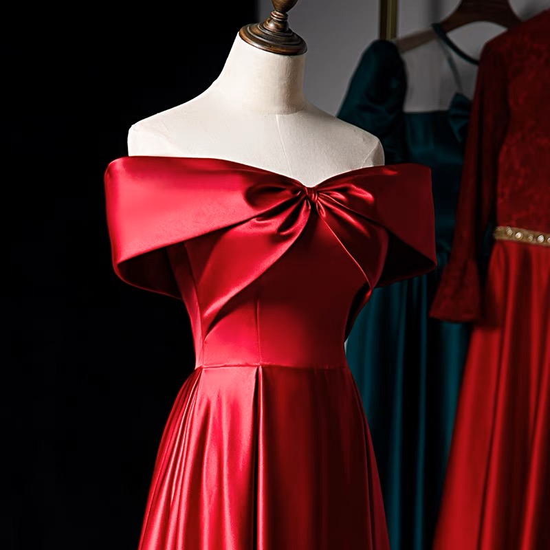 Red Evening Dress, Charming Party Dress, Offshoulder Satin Prom Dress