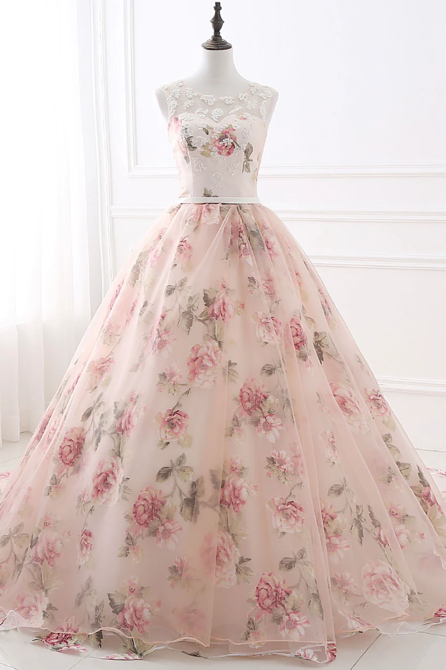 Vacation Elegant Flowers Print Ruffle Strapless Ball Gown Dresses(3 Colors)