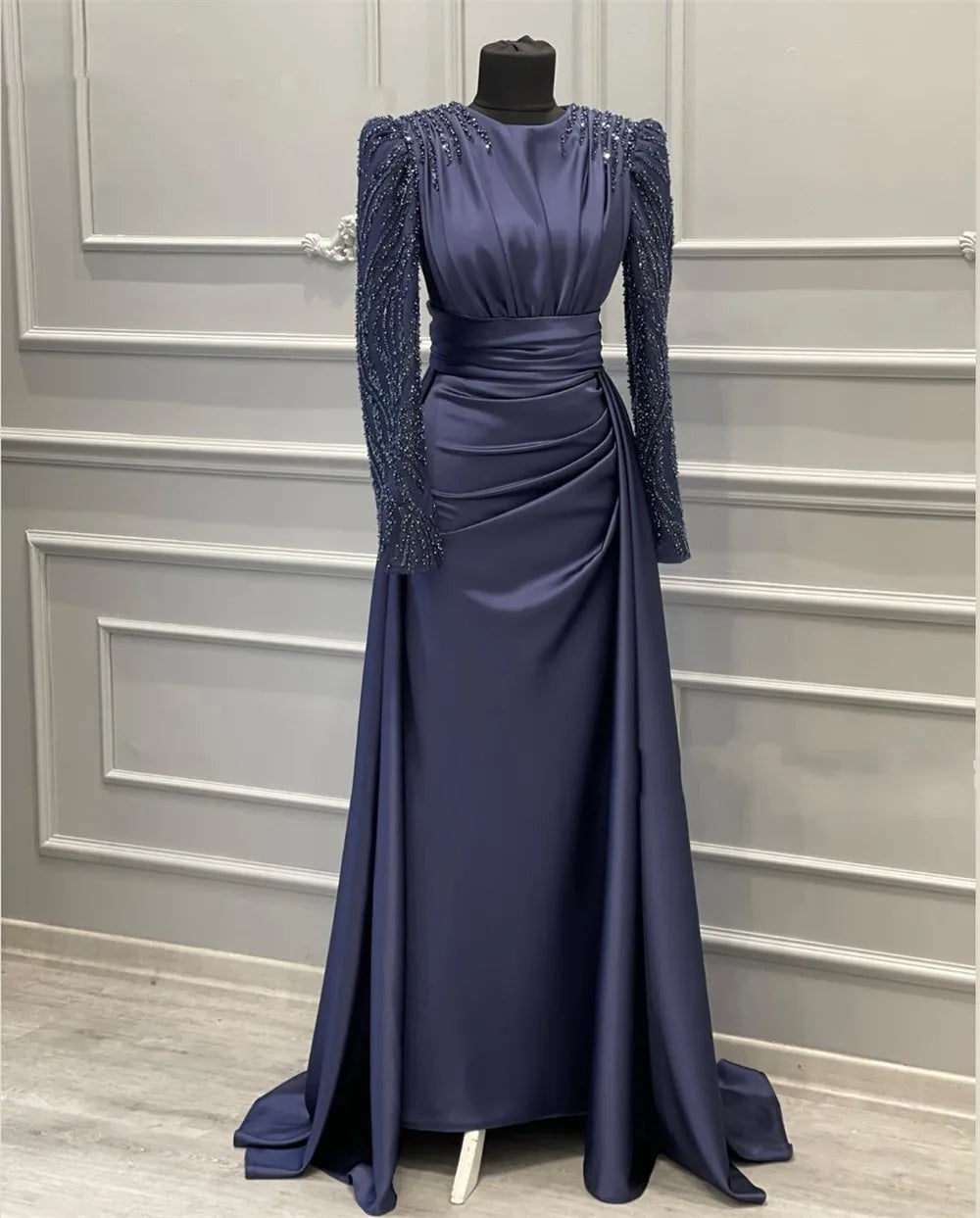 Juliana - Elegant Black Satin Evening Gown with Sheer Mesh Sleeves main image 0