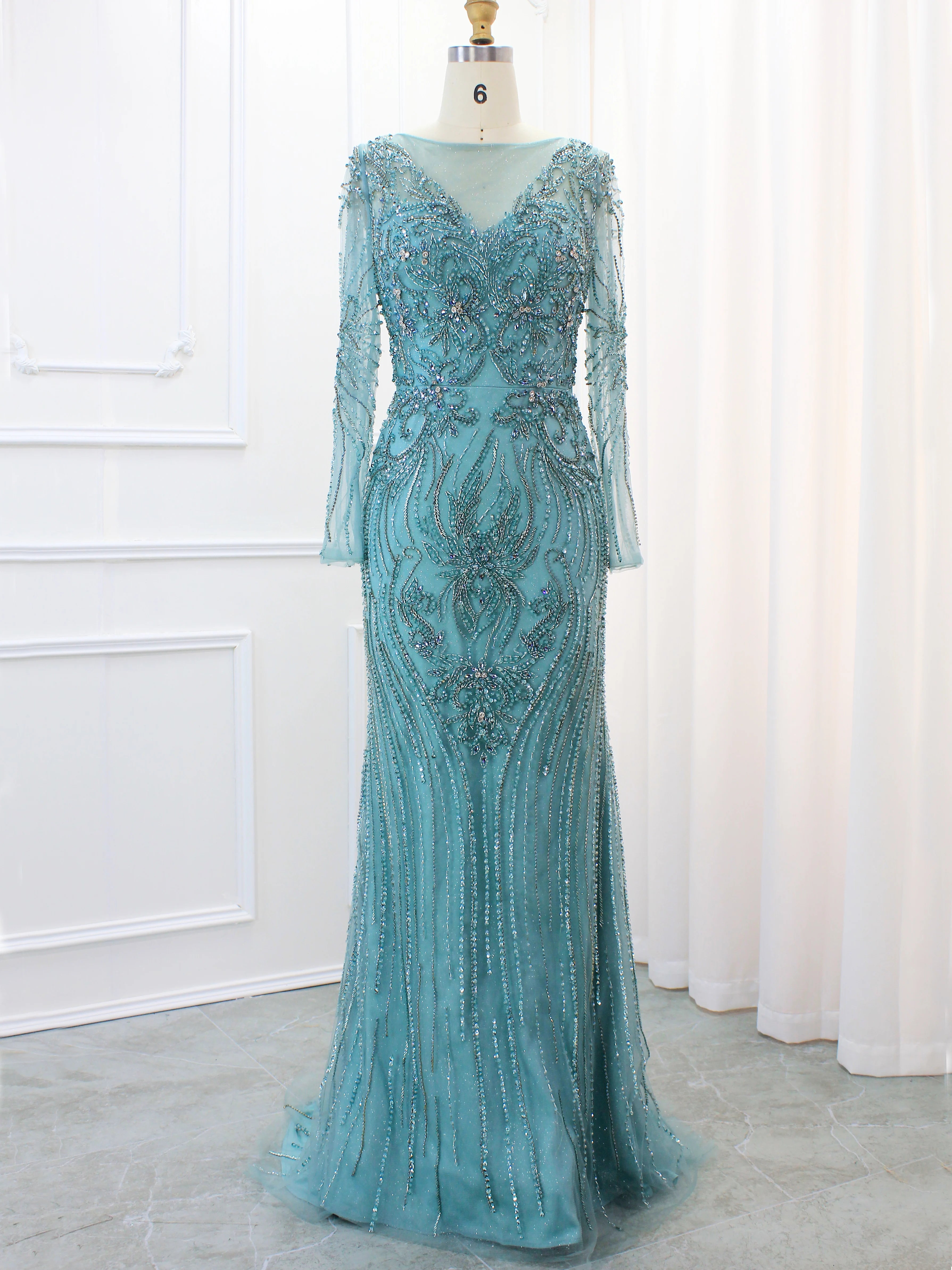 FITTED EVENING GOWN WITH BEADED DETAILS