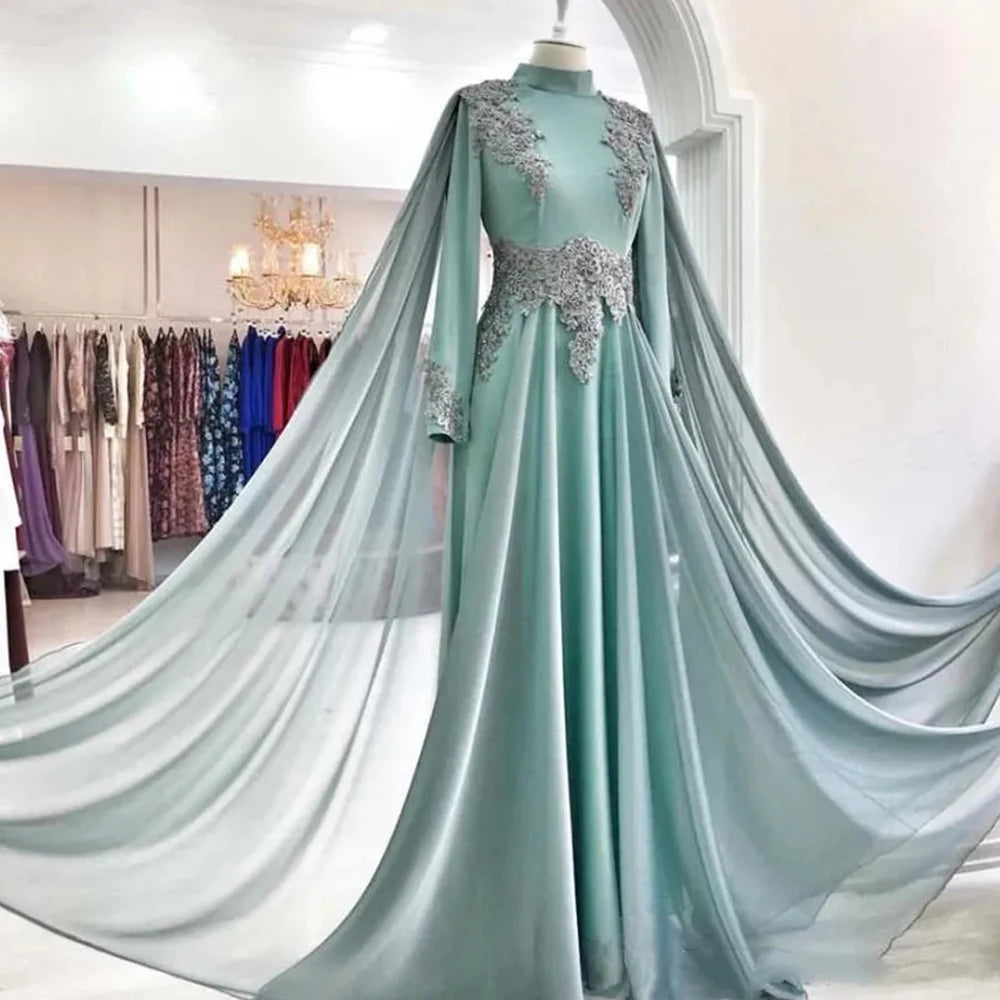 Elegant Light Blue Evening Gown With Cape on Luulla