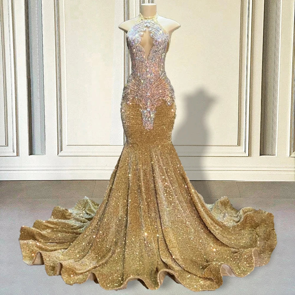 Elegant Halter Neck Sequin Mermaid Prom Dress Formal Evening Gown main image 0
