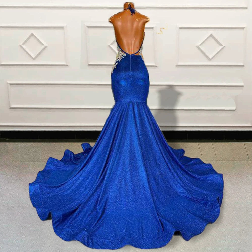 Blue Lace Mermaid Formal Dress
