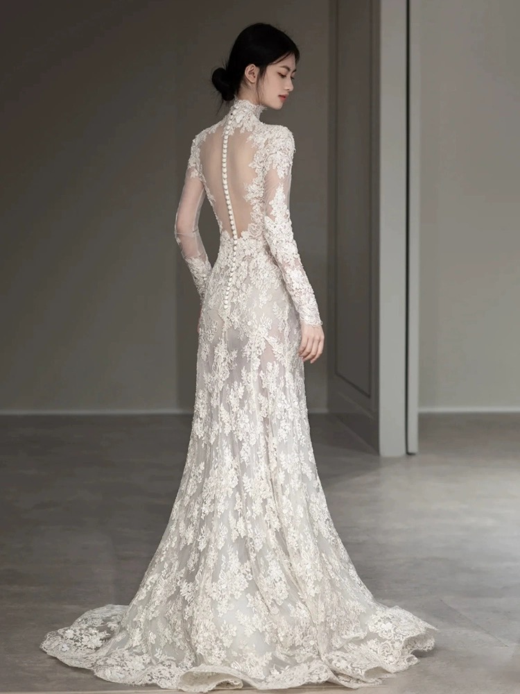 High Neck Wedding Dress ,vintage Bridal Dress,luxury Mermaid Wedding ...