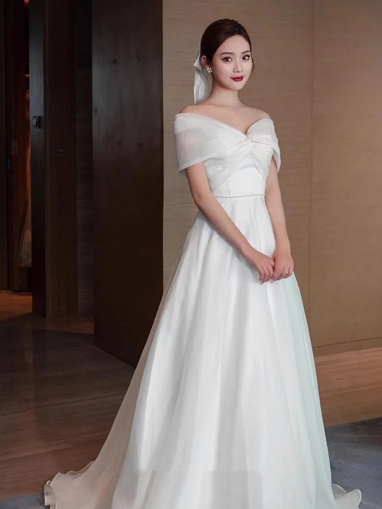 Elegant Off-shoulder White Wedding Dress Gown on Luulla