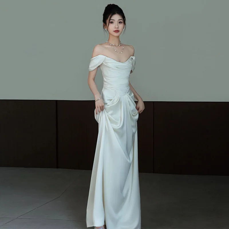 Elegant Off Shoulder White Evening Gown on Luulla