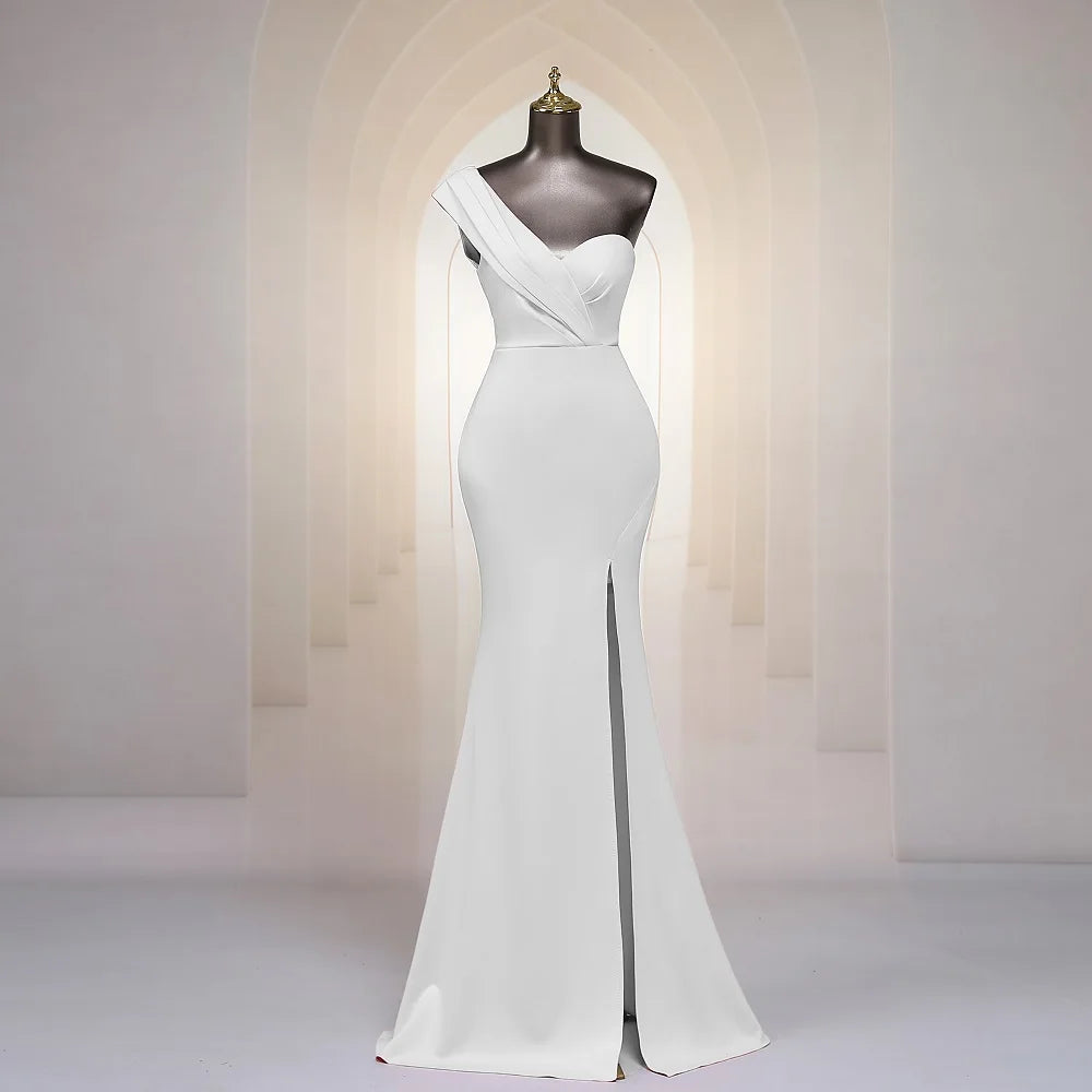 Sheath Off Shoulder Dresses with Slit White