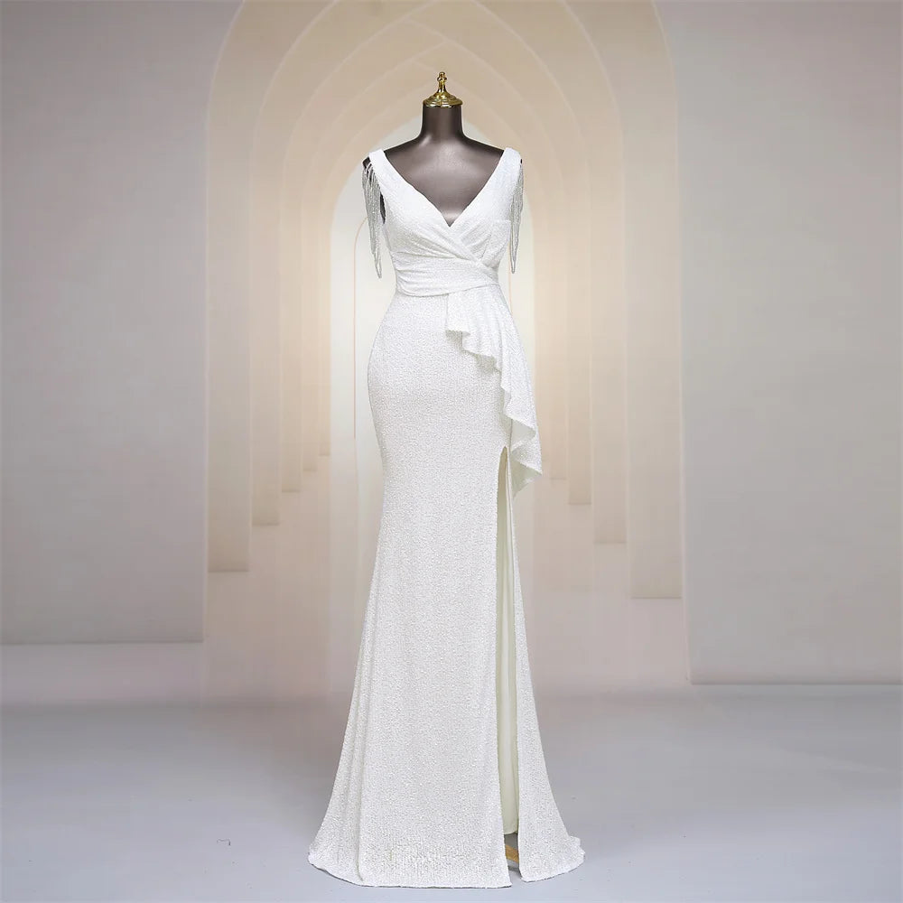 Long Sleeve Ruffle Shoulder Gown