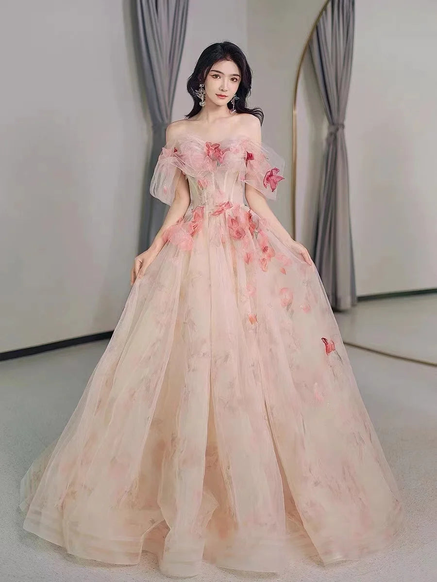 Off Shoulder Gown with Feathers