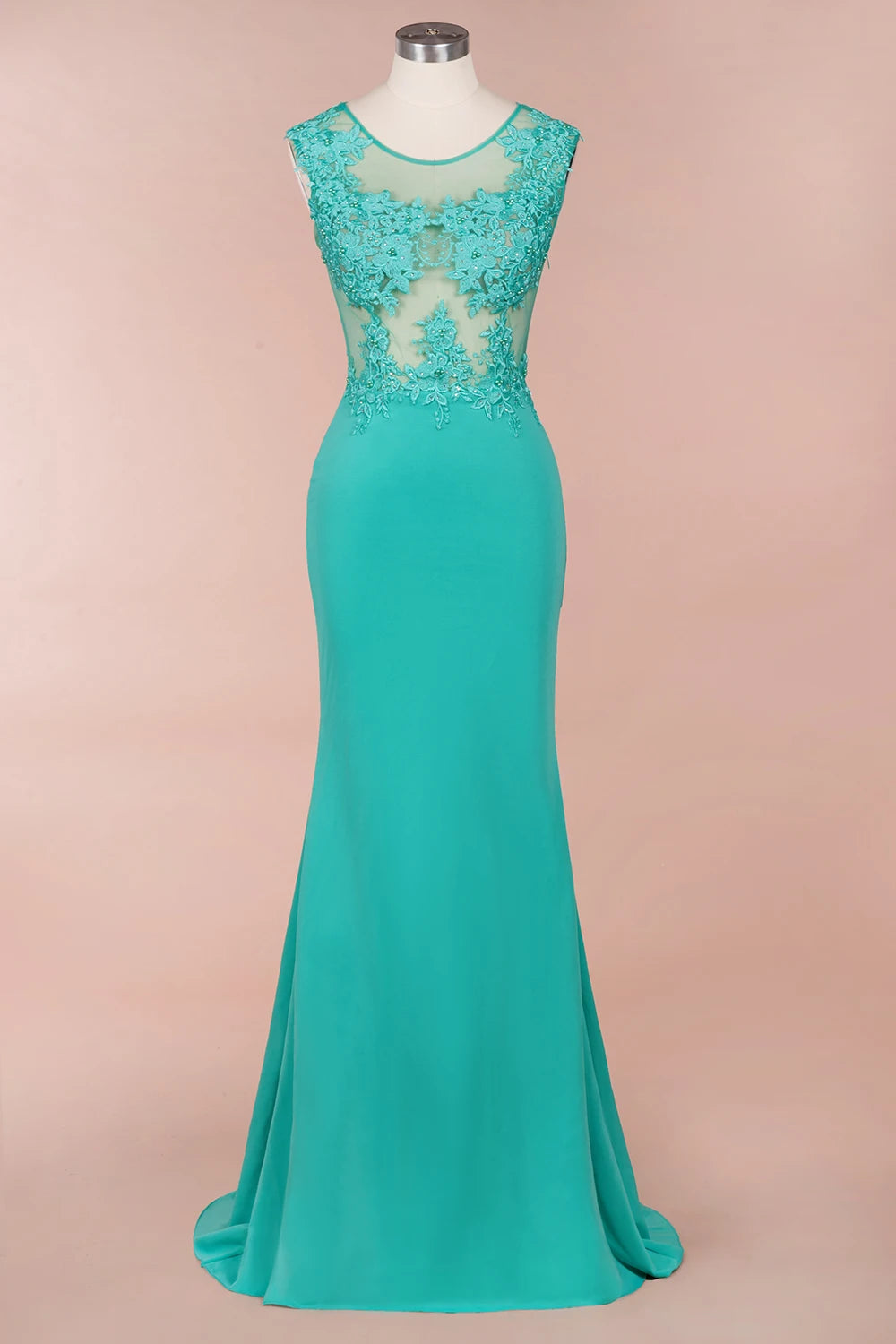 Mermaid Lace Appliqué Ruched Gown with Side Slit Olive Green