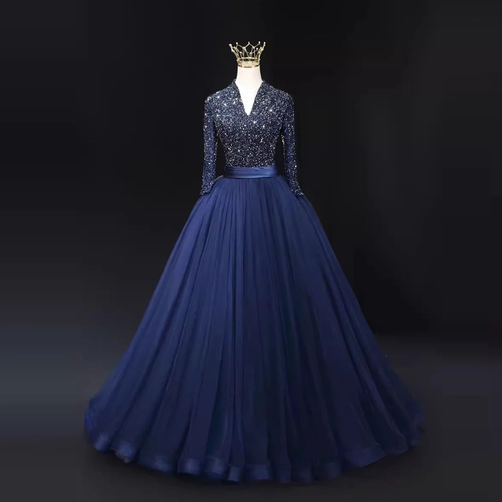 Navy Sequin Gown