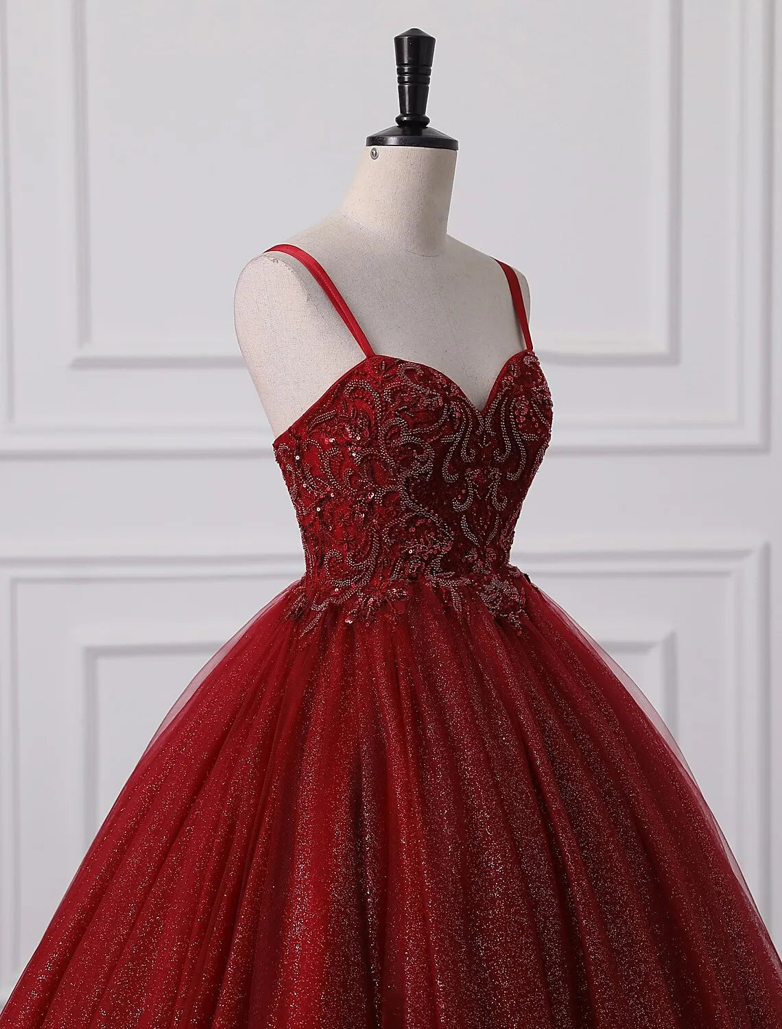 Sparkling Red Gown With Embroidered Floral Design on Luulla