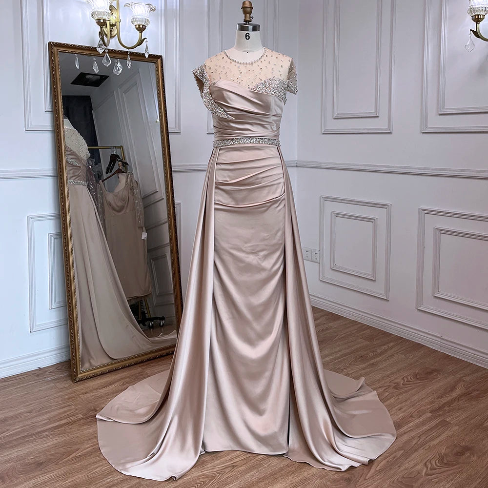 Rhinestone Embellished One-Shoulder Satin Gown Mist