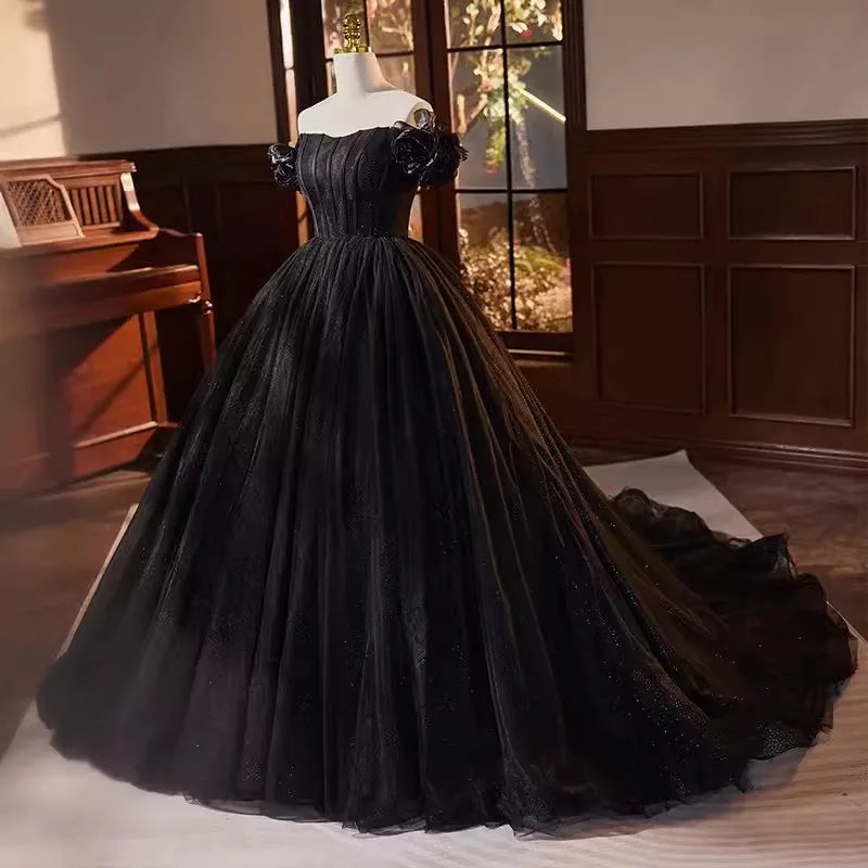 1930's OFF THE SHOULDER BLACK GOWN
