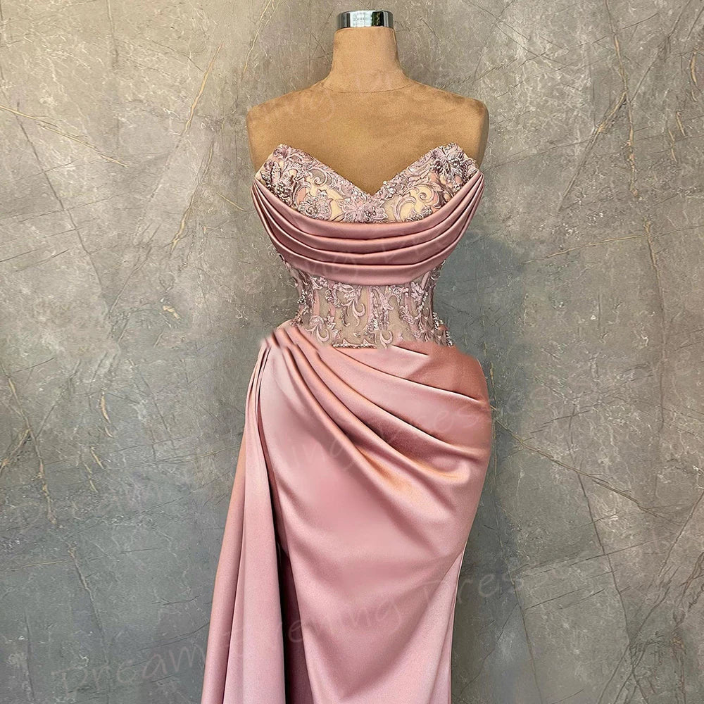 Sleeveless Zig-Zag Lace-Up Satin Gown
