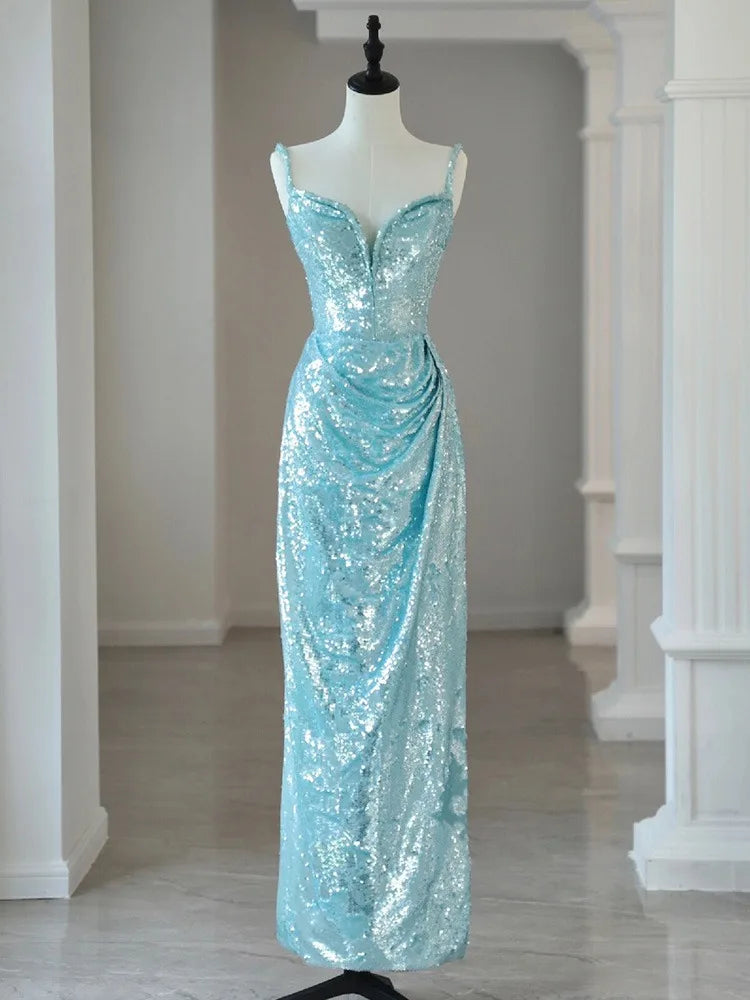 Sparkling Blue Sequin Gown With Draped Skirt on Luulla