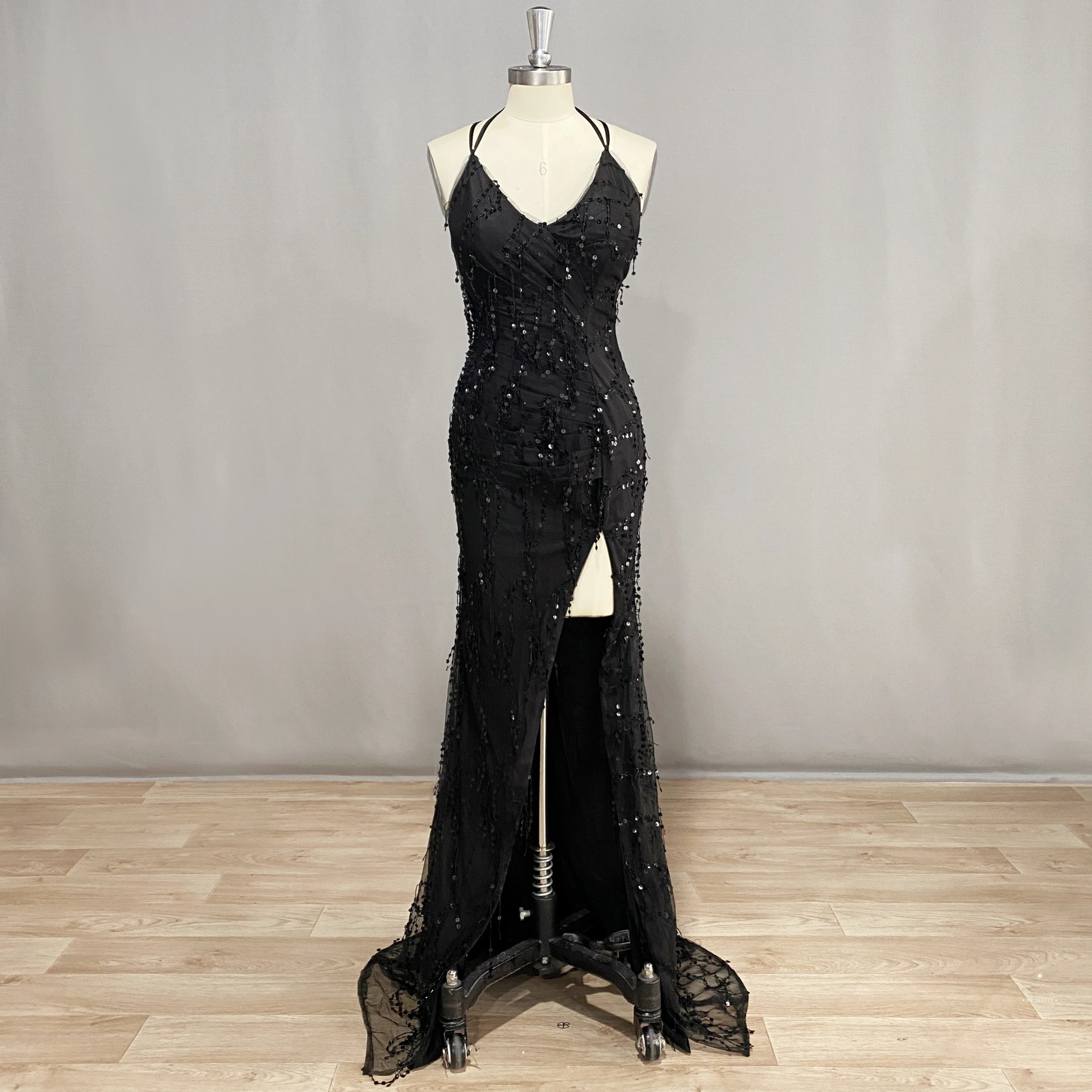 Black Asymmetrical Gown with Slit