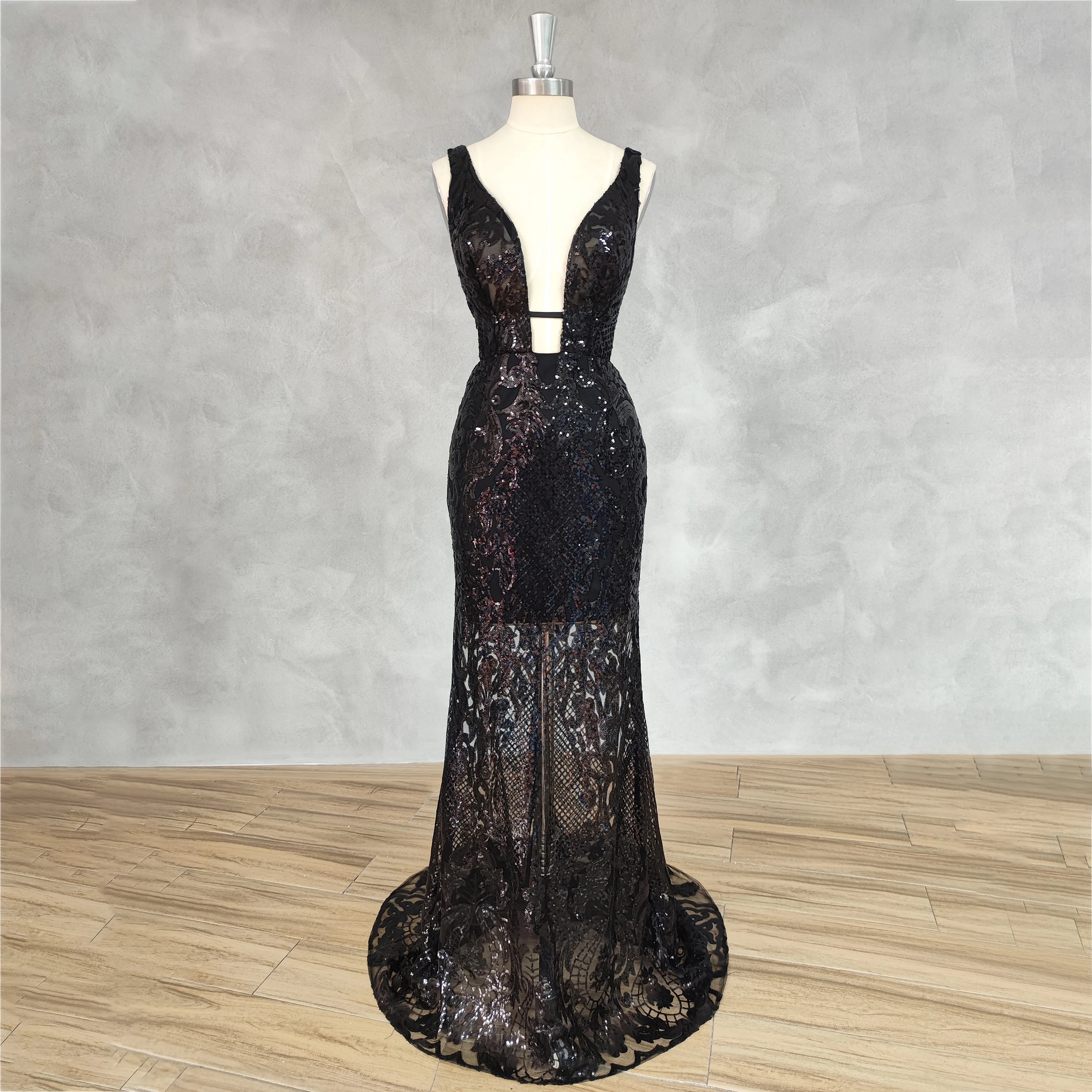 Black Lux Lace Gown  (L)