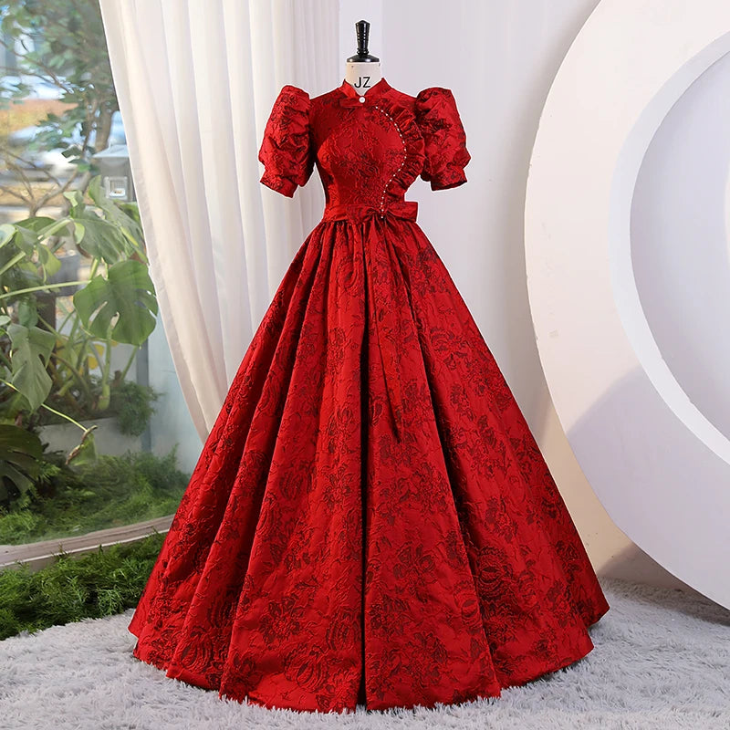 Vintage Red Floral Lace Gown With Sleeves on Luulla