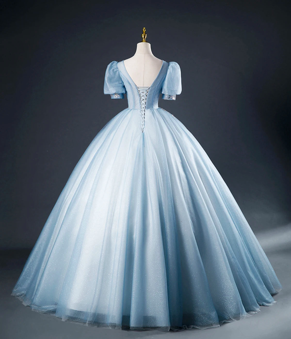 Sparkling Blue Ball Gown With Puffy Sleeves on Luulla